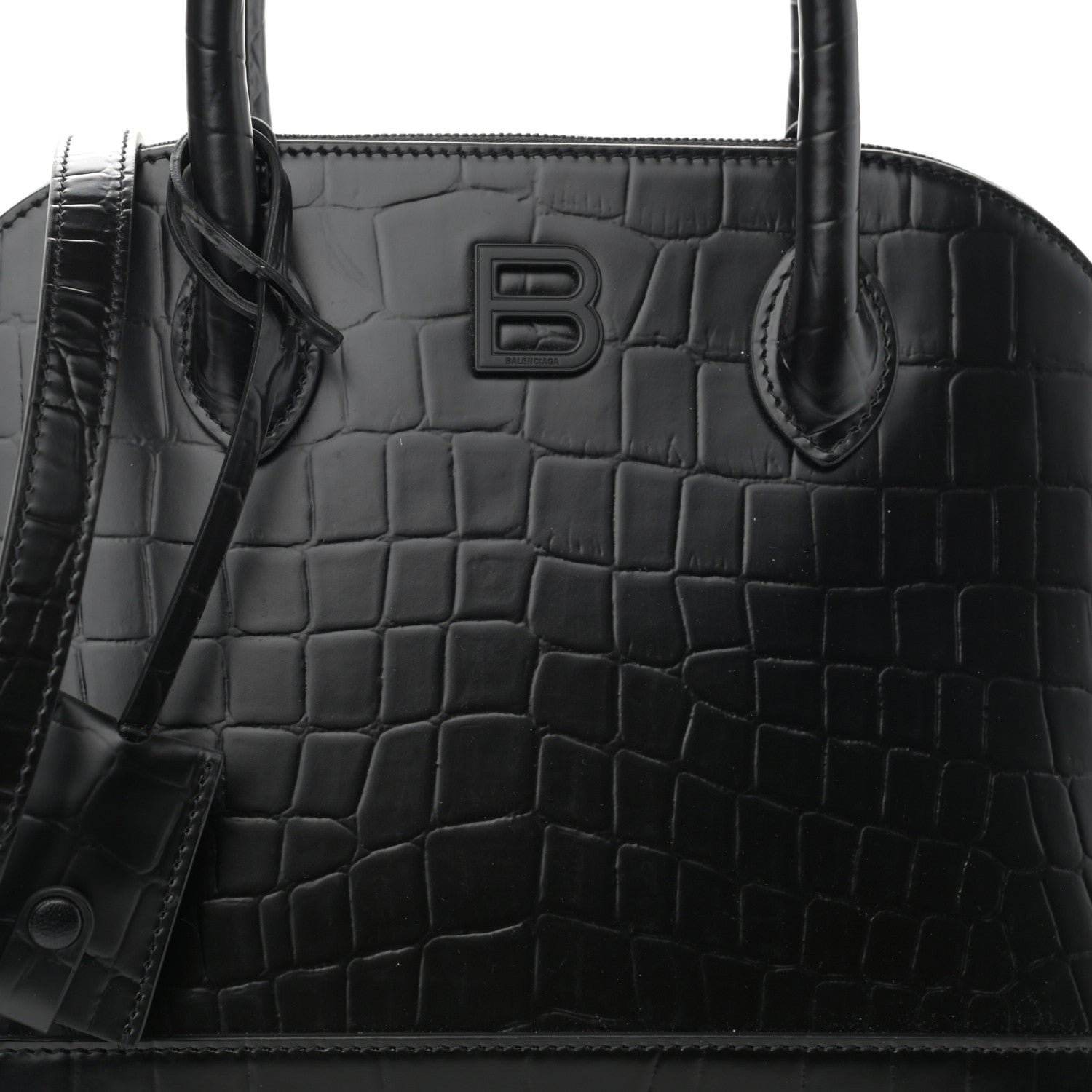 Balenciaga Calfskin Crocodile Embossed S Rivet Ville Top Handle Bag Black 8 of 11