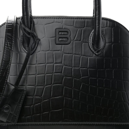 Balenciaga Calfskin Crocodile Embossed S Rivet Ville Top Handle Bag Black 8 of 11