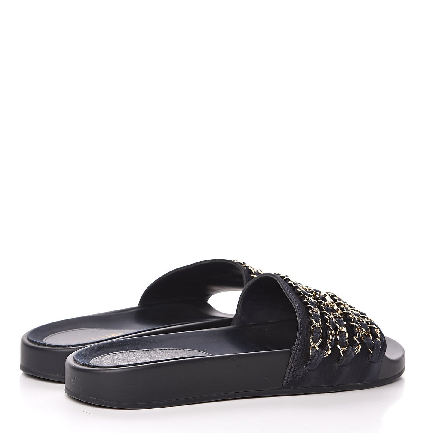Satin Canvas Chain Flat Sandals 39 Marine