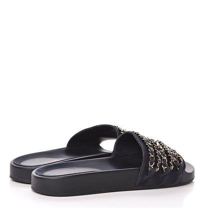 Chanel Satin Canvas Chain Flat Sandals 39 Marine 5 of 10