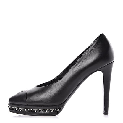 Chanel Lambskin CC Cap Toe Platform Chain Pumps 39 Black 1 of 14