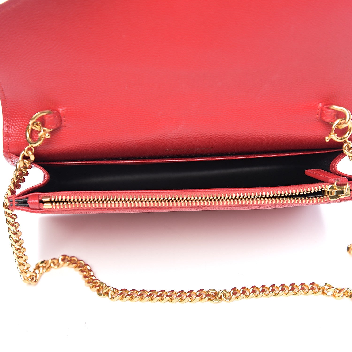 Saint Laurent Grain De Poudre Matelasse Chevron Monogram Envelope Chain Wallet New Red 4 of 9