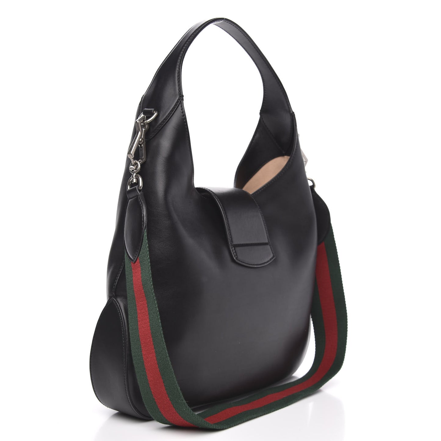 Calfskin Web Stripe Medium Dionysus Hobo Black