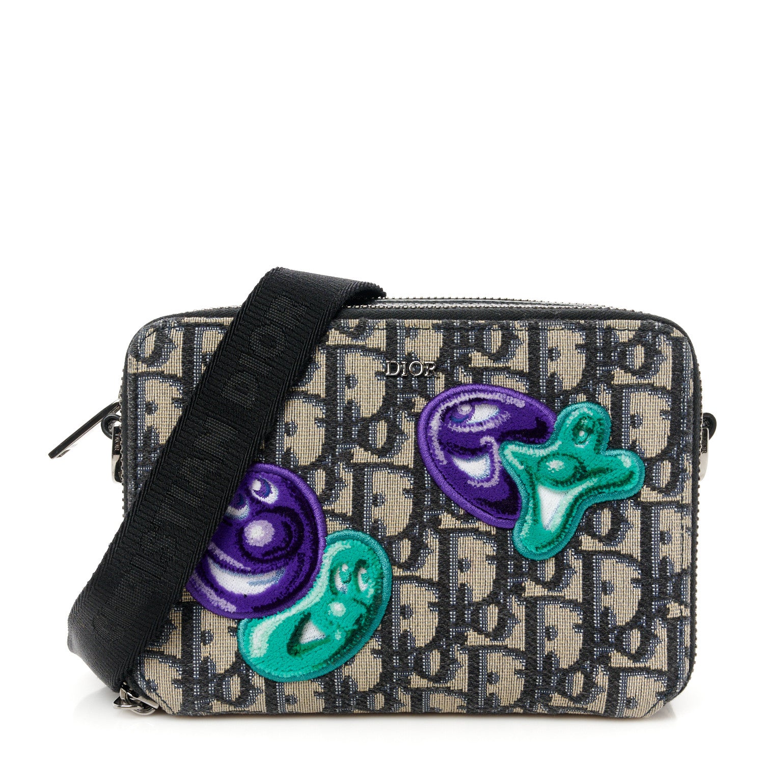 Christian Dior X KENNY SCHARF Oblique Canvas Embroidered Patches Crossbody Charcoal 1 of 11