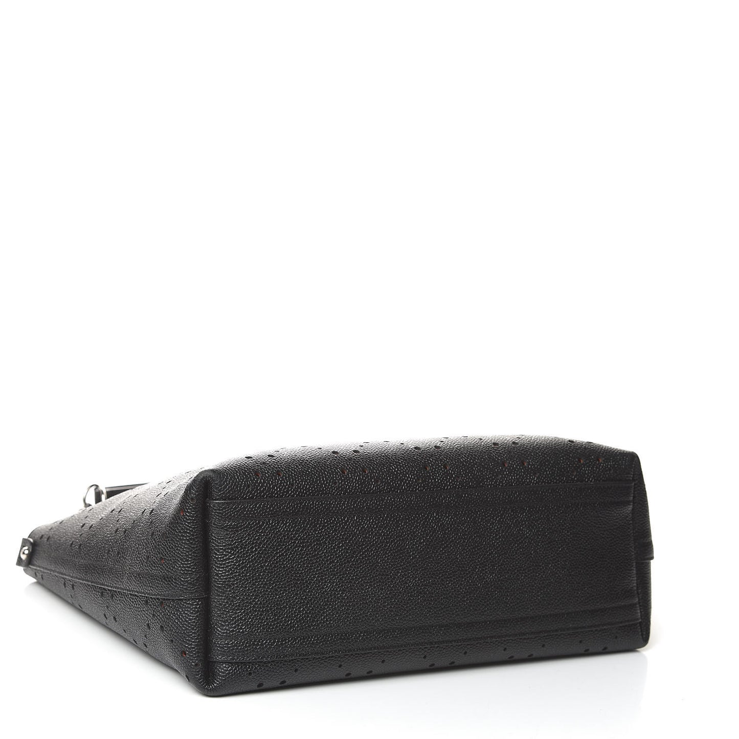 Perforated Grained Calfskin Large Shopping Tote Black
