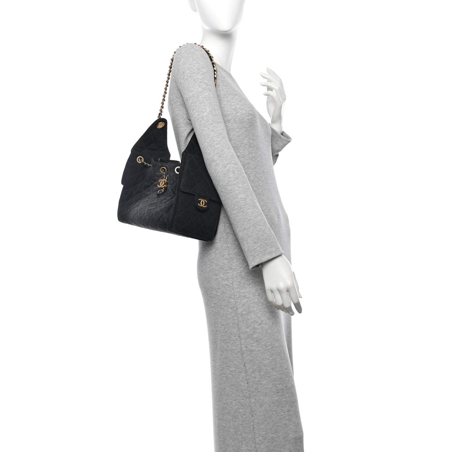 Chanel Washed Denim Quilted Small Chanel 25 Handbag Black 2 of 10