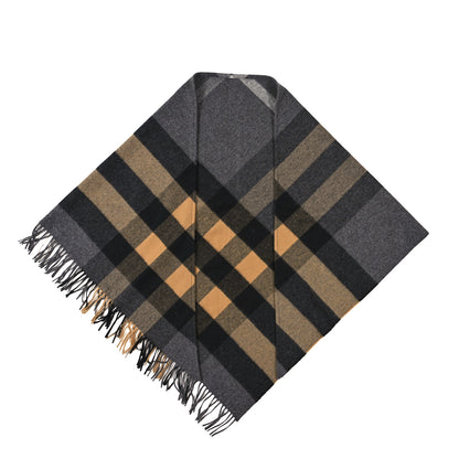 Burberry Cashmere Giant House Check Cape Scarf Grey Yellow 2 of 3