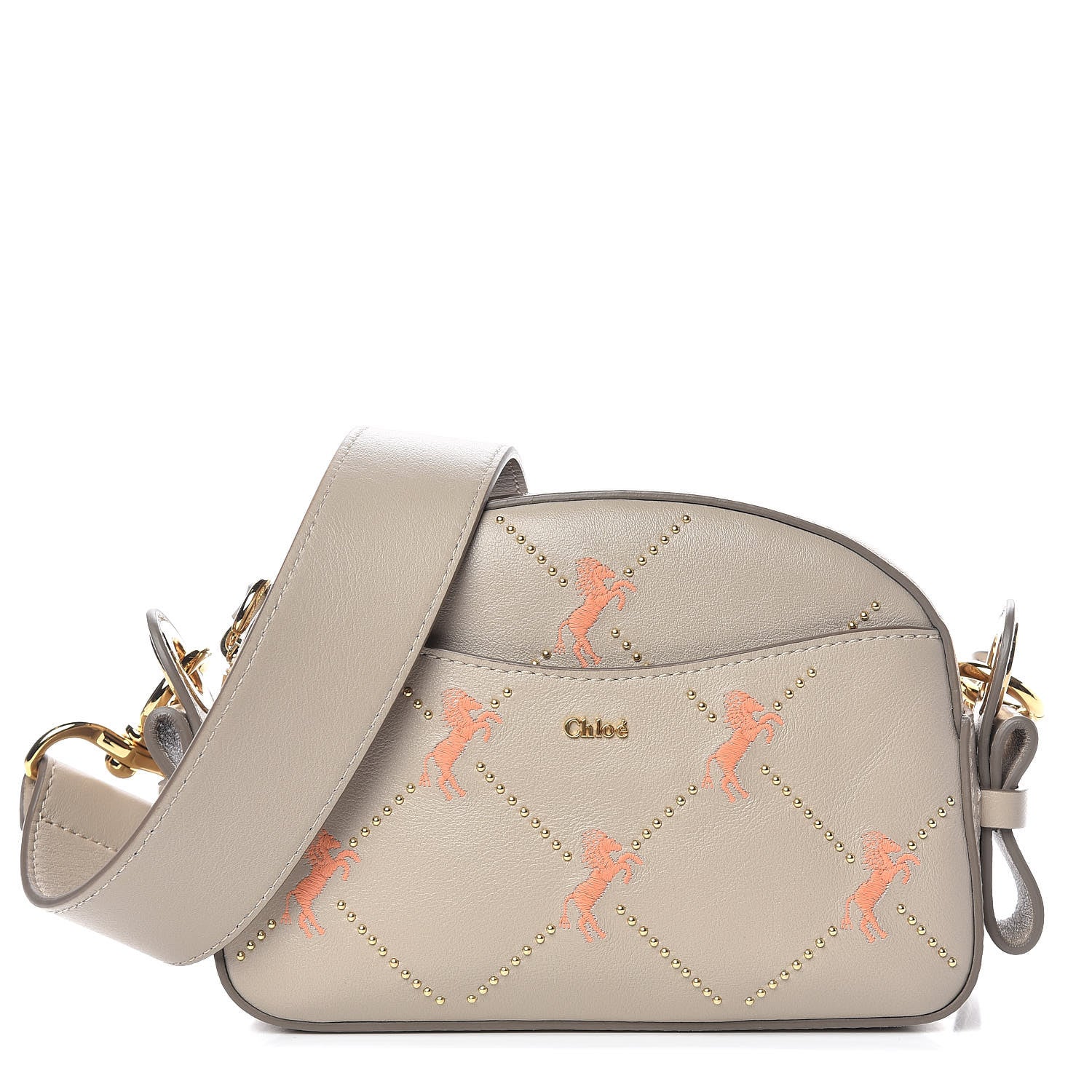 Chloe Smooth Calfskin Little Horses Embroidered Shoulder Bag Pastel Grey 1 of 9