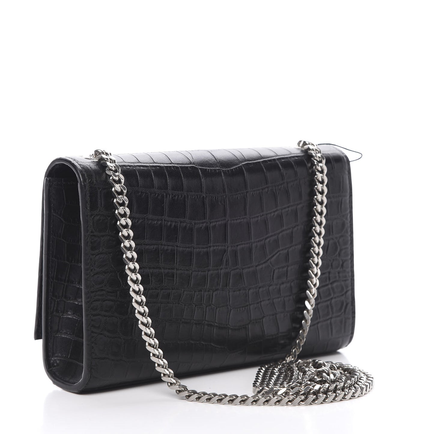 Calfskin Crocodile Embossed Monogram Small Kate Tassel Satchel Black