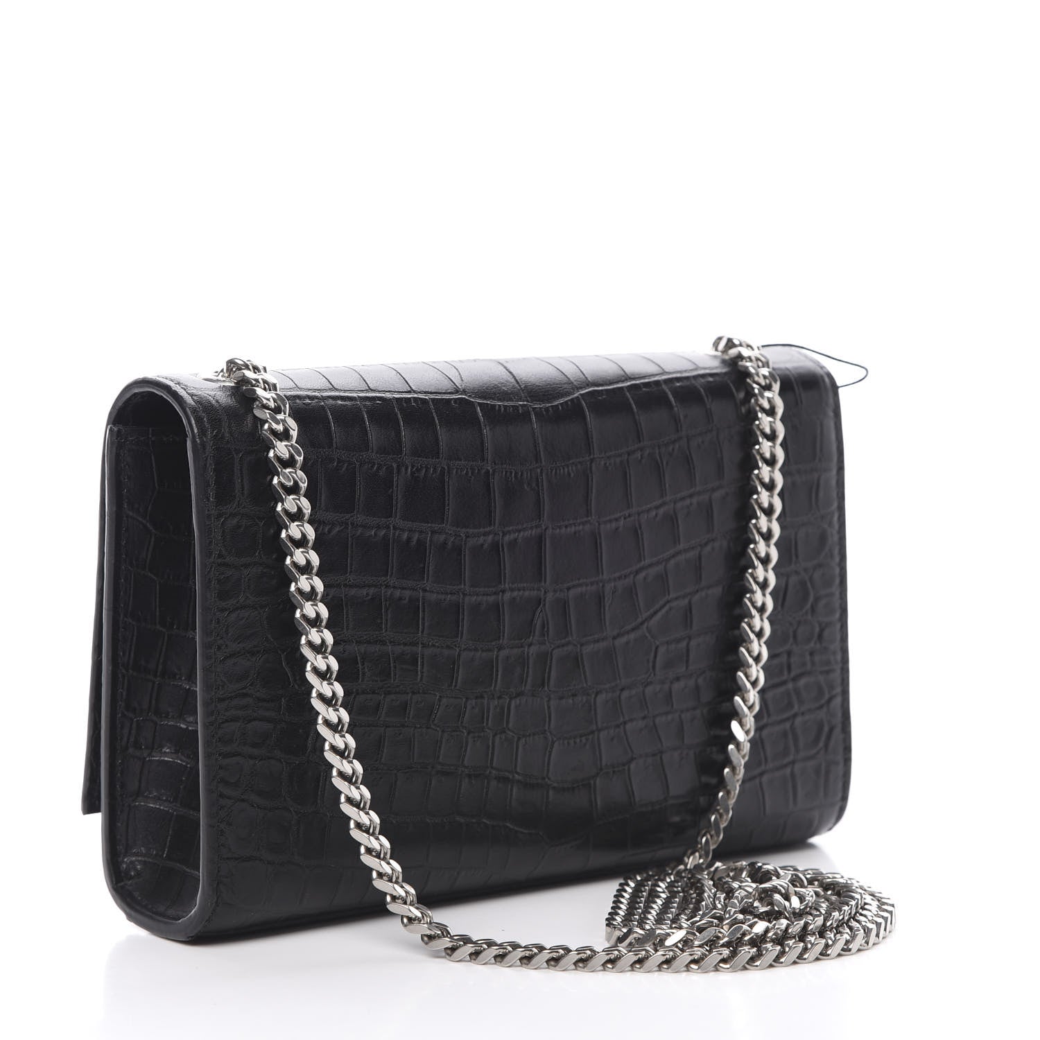Saint Laurent Calfskin Crocodile Embossed Monogram Small Kate Tassel Satchel Black 2 of 9