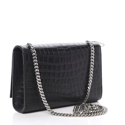 Saint Laurent Calfskin Crocodile Embossed Monogram Small Kate Tassel Satchel Black 2 of 9