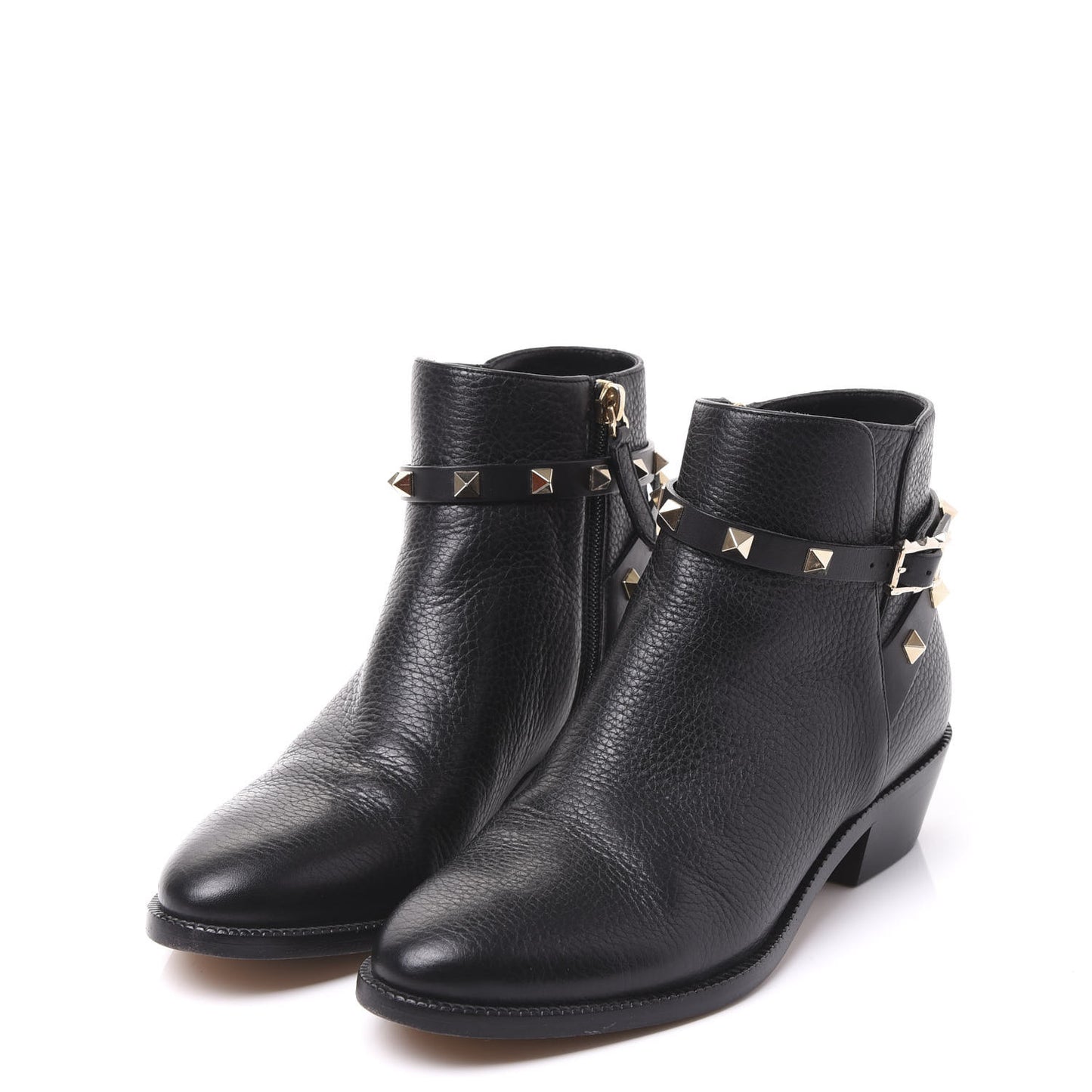 Grained Calfskin Rockstud Single Buckle 35mm Cowboy Ankle Boots 36.5 Black
