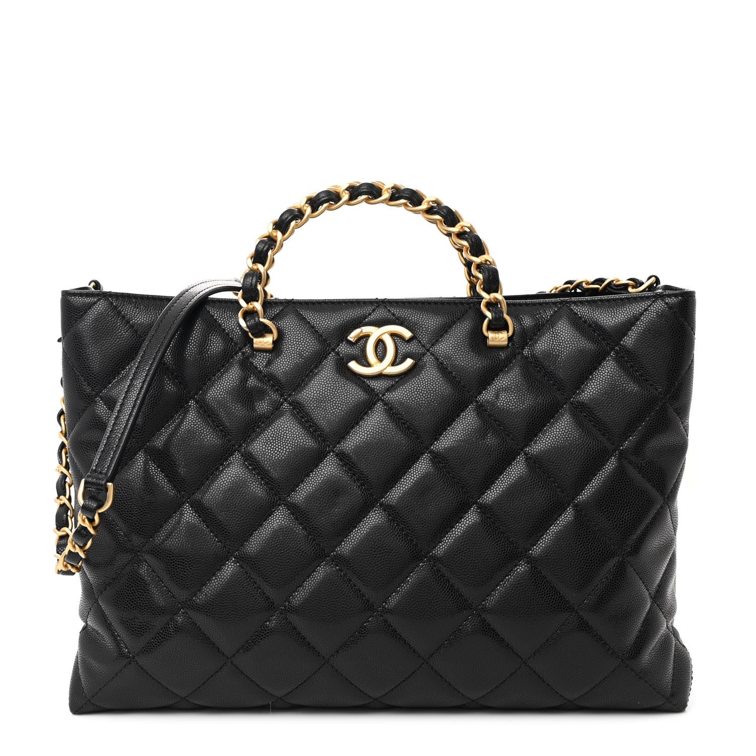 Chanel Shiny Caviar Quilted Chain Handle Shopping Tote Black 1 of 12