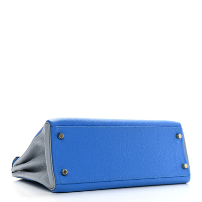 Hermes Taurillon Clemence Horseshoe Bi-Color Kelly Retourne 32 Bleu Hydra Bleu Lin 4 of 10