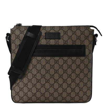 Gucci GG Supreme Monogram Medium Flat Messenger Bag Beige Black 1 of 9
