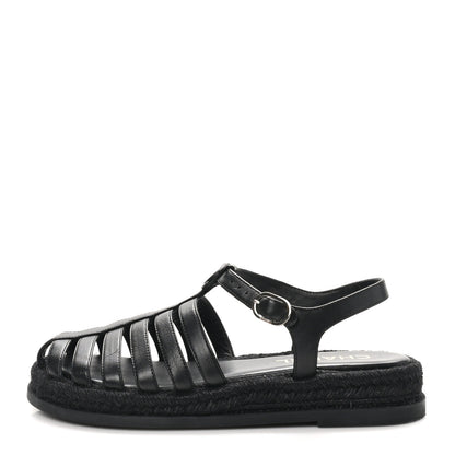 Chanel Lambskin Espadrille Sandals 40 Black 1 of 11