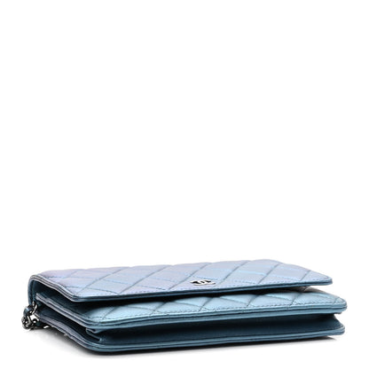 Chanel Metallic Lambskin Wallet On Chain WOC Turquoise 3 of 11