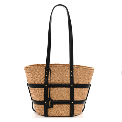 Saint Laurent Raffia Calfskin Caged Tote Naturale Black 1 of 14