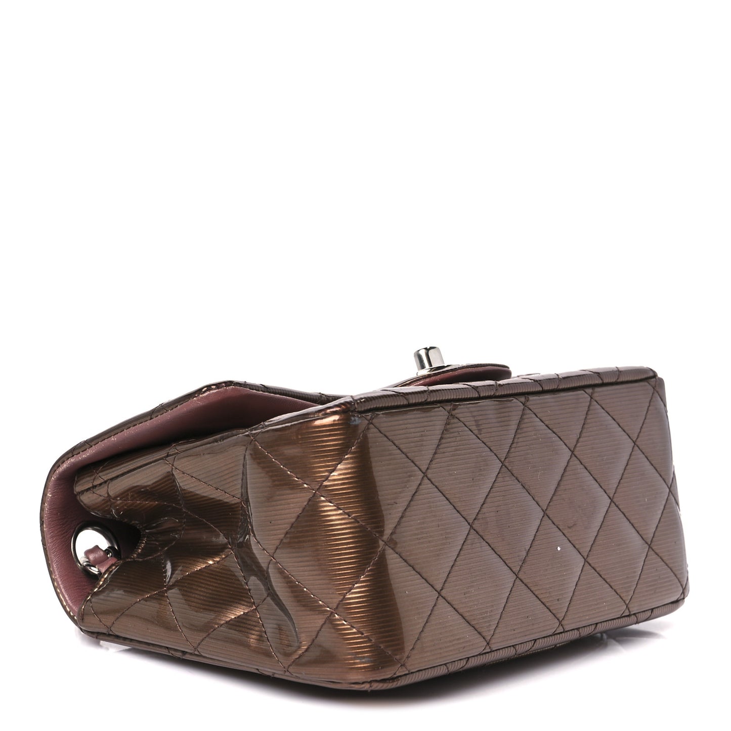 Striated Patent Quilted Mini Square Flap Pink