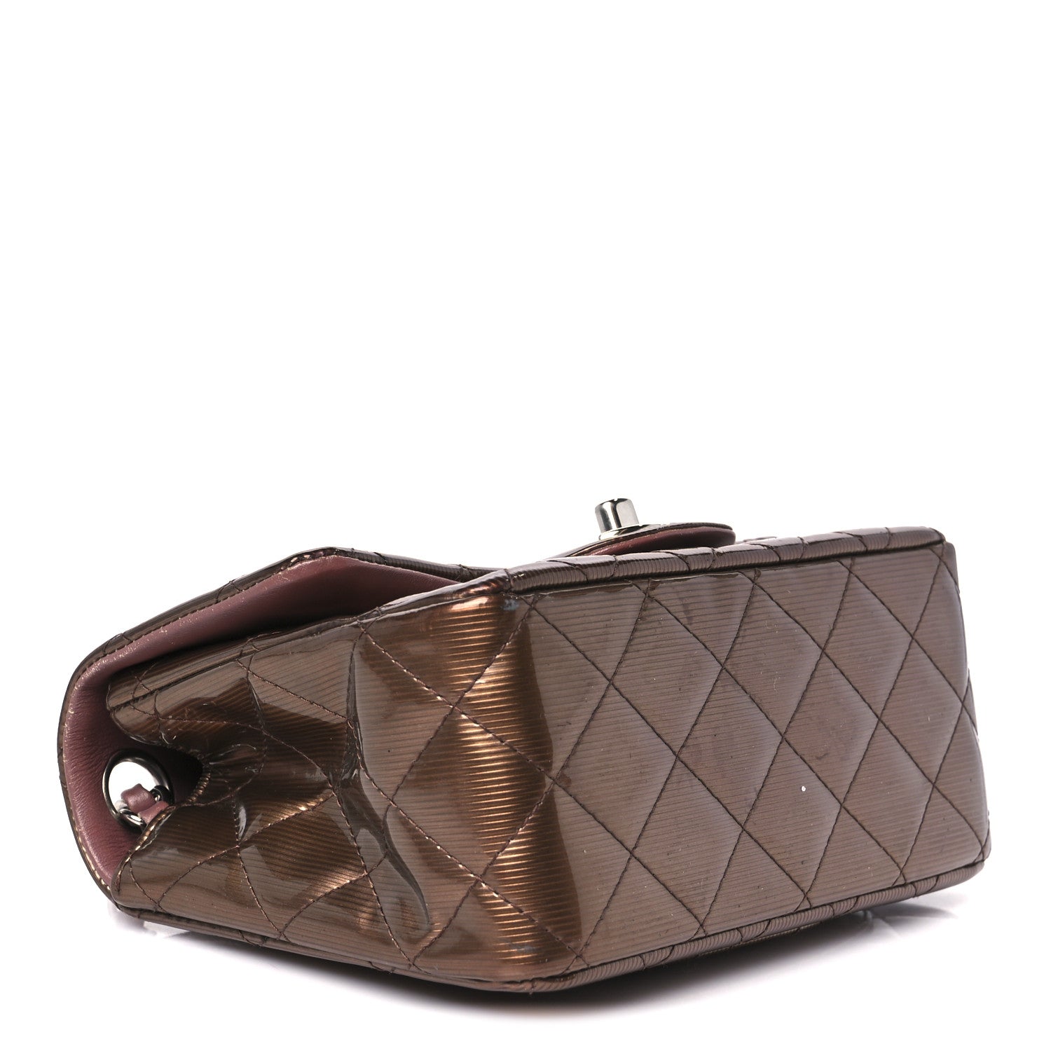Chanel Striated Patent Quilted Mini Square Flap Pink 4 of 11