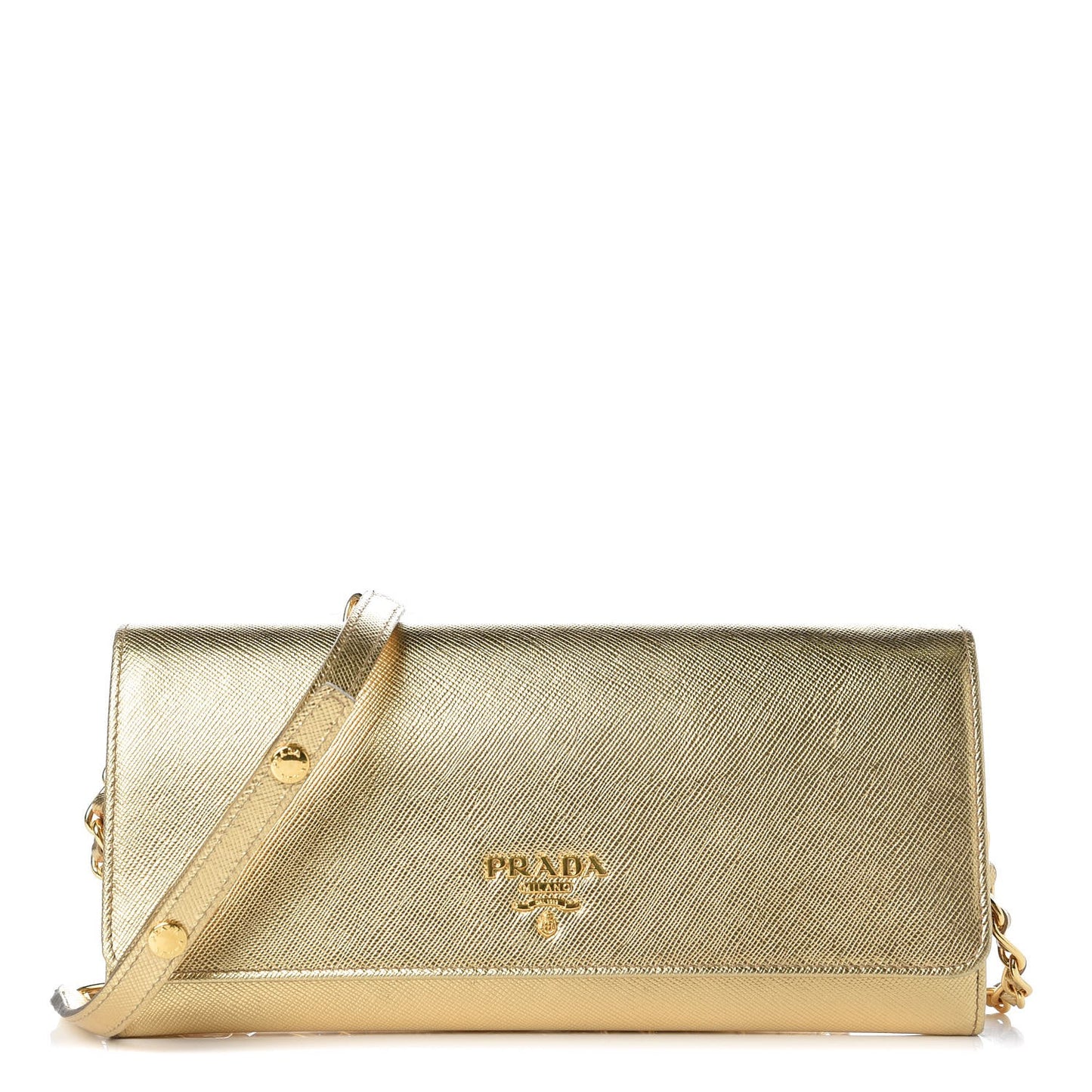 Saffiano Metal Oro Chain Wallet Gold