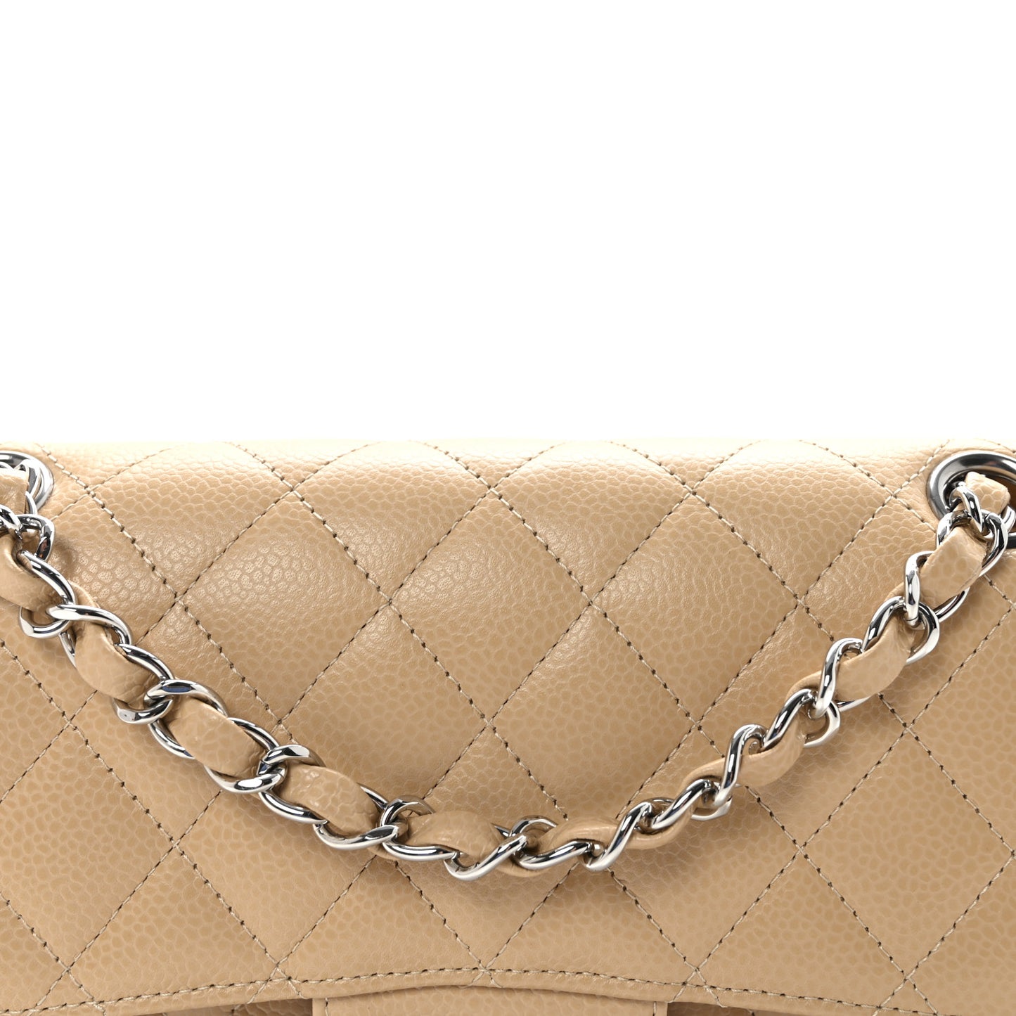 Caviar Quilted Small Double Flap Beige