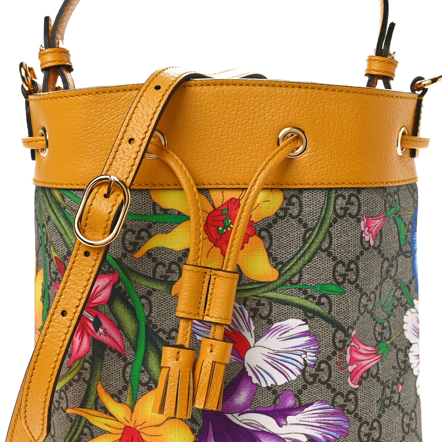 Gucci GG Supreme Monogram Flora Small Ophidia Bucket Bag Beige Multicolor Crop 8 of 11