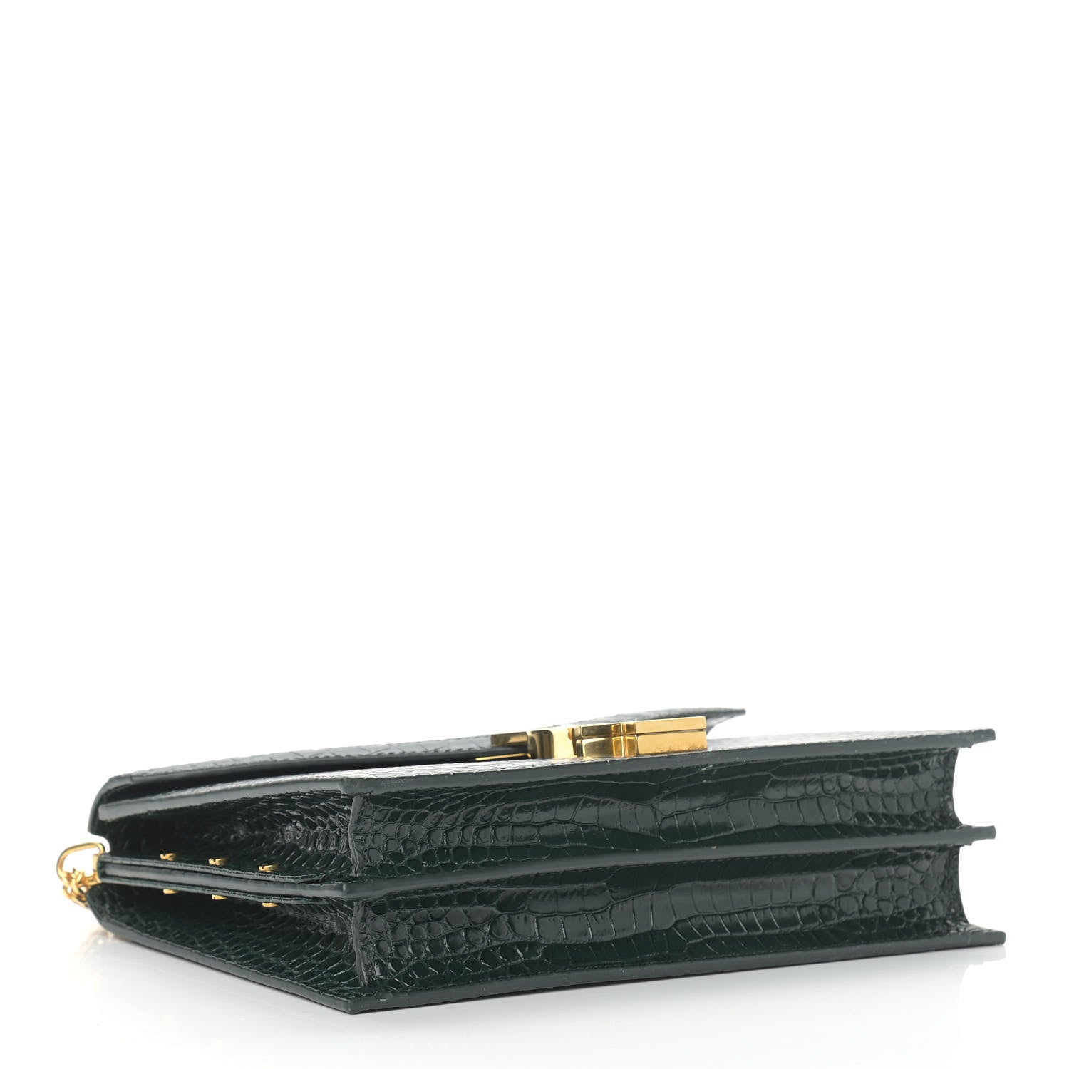 Saint Laurent Calfskin Crocodile Embossed Monogram Cassandra Clasp Bag Dark Mint 4 of 12