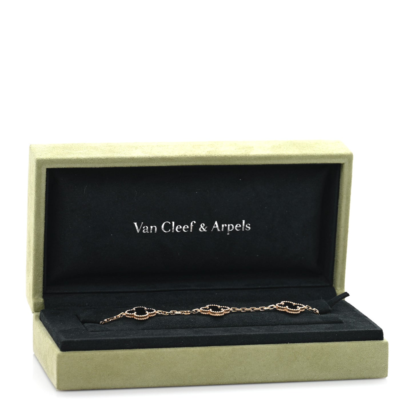 18K Yellow Gold Black Onyx 5 Motifs Vintage Alhambra Bracelet