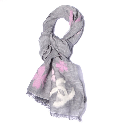 Chanel Linen Cotton Wool CC Clover Scarf Grey 1 of 7