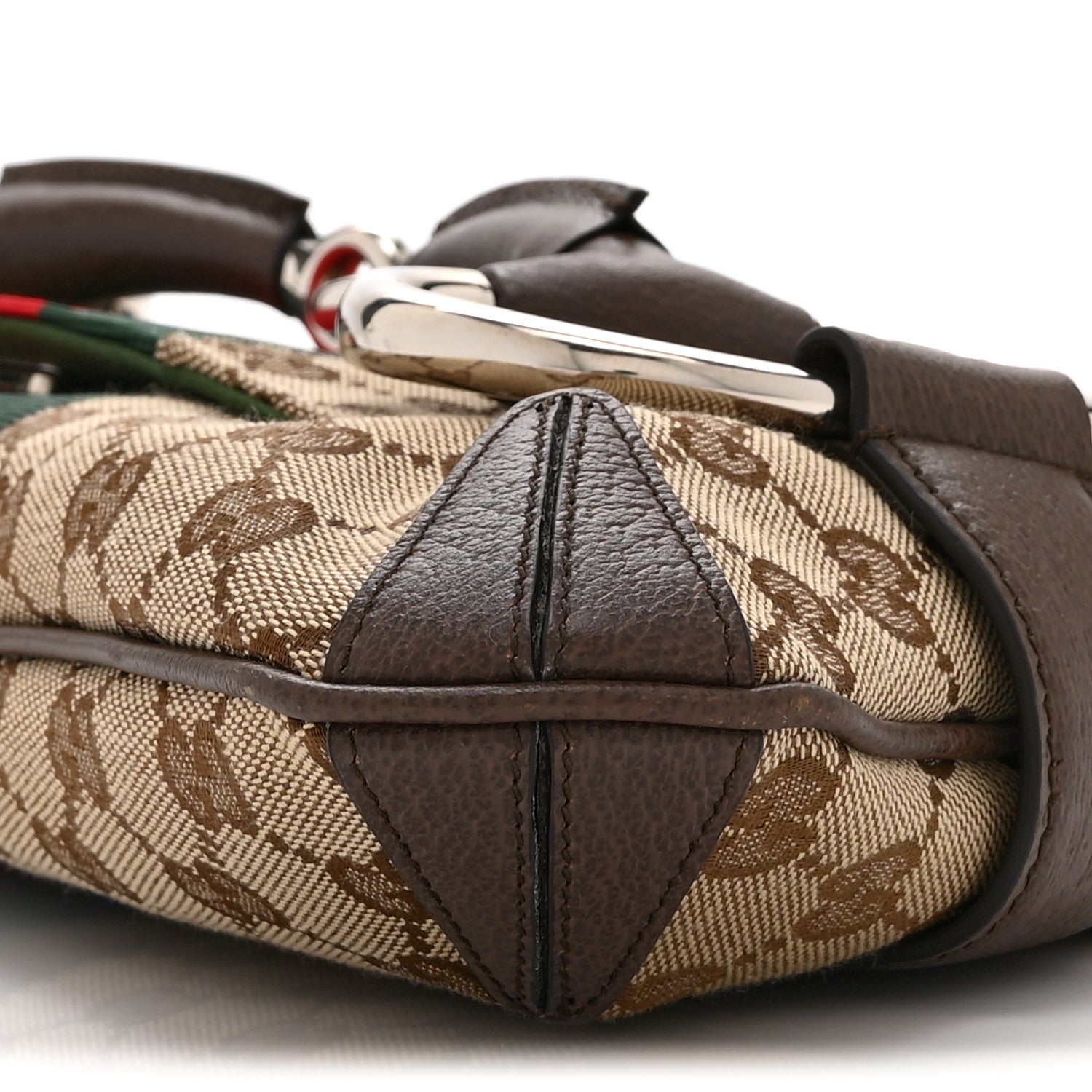 Gucci Monogram Textured Dollar Calfskin Heavy Grosgrain Web Medium Maxi Horsebit Chain Shoulder Bag Beige Ebony New Acero 11 of 11
