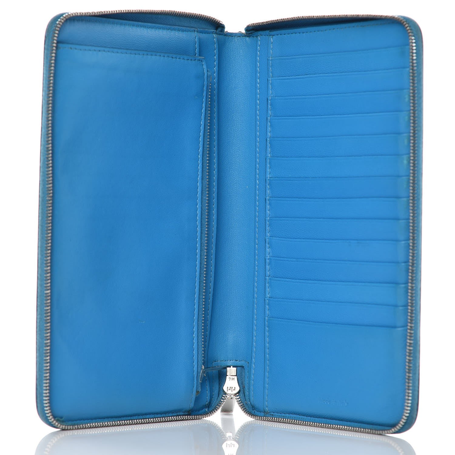 Celine Drummed Calfskin Zip Around Organizer Wallet Turquoise 5 of 17