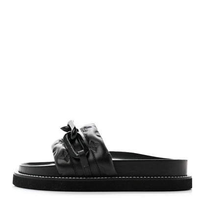 Louis Vuitton Calfskin Embossed Monogram Sunset Flat Comfort Mule 36 Black 1 of 9
