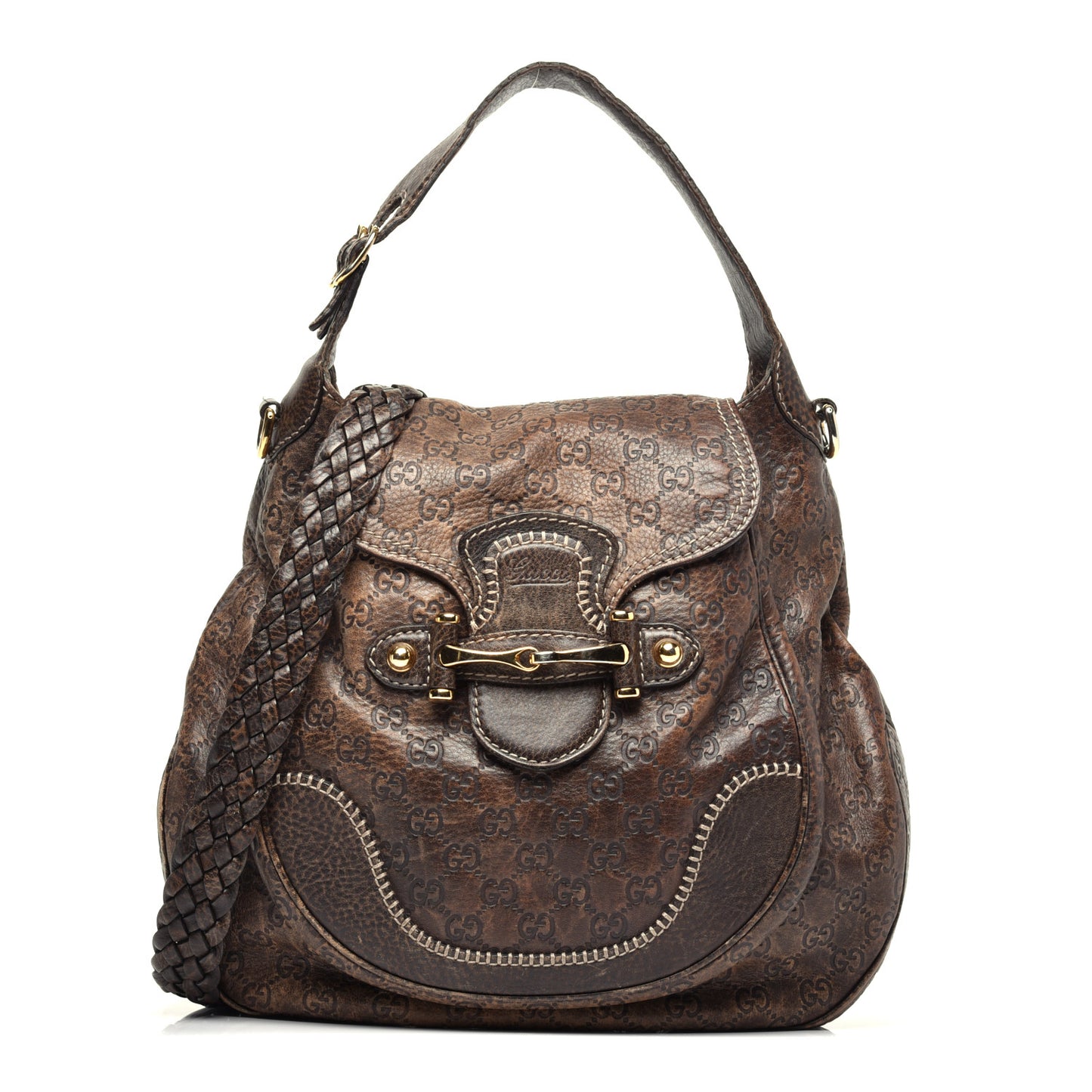 Guccissima Large New Pelham Satchel Dark Brown