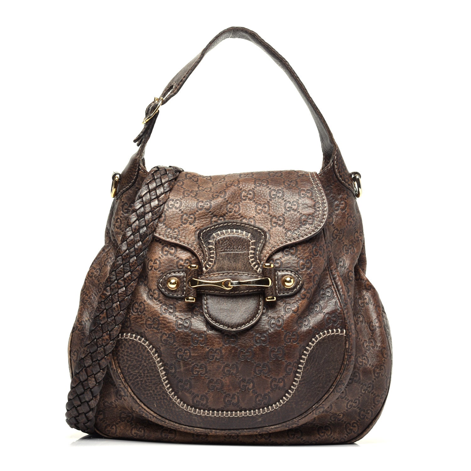 Gucci Guccissima Large New Pelham Satchel Dark Brown 1 of 10