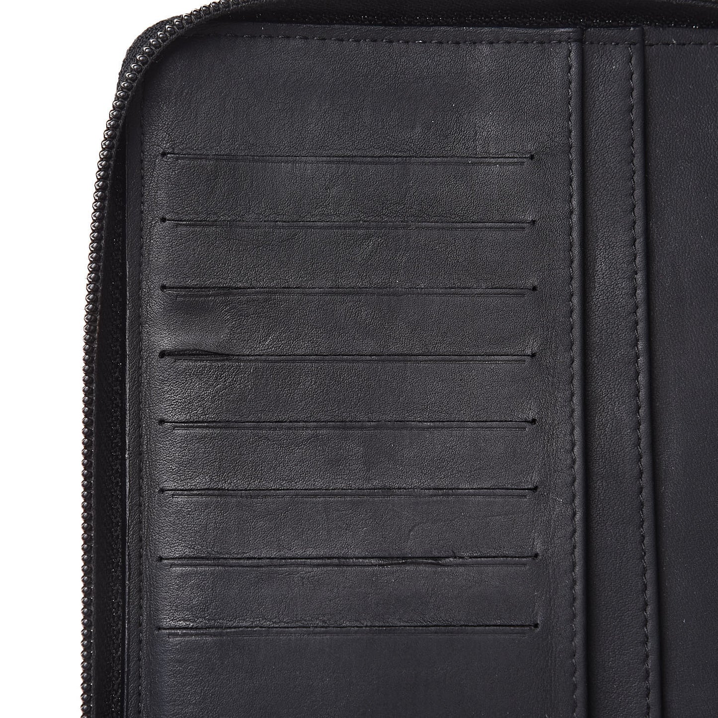 Calfskin Quilted Large Zip Around Organizer Wallet Black