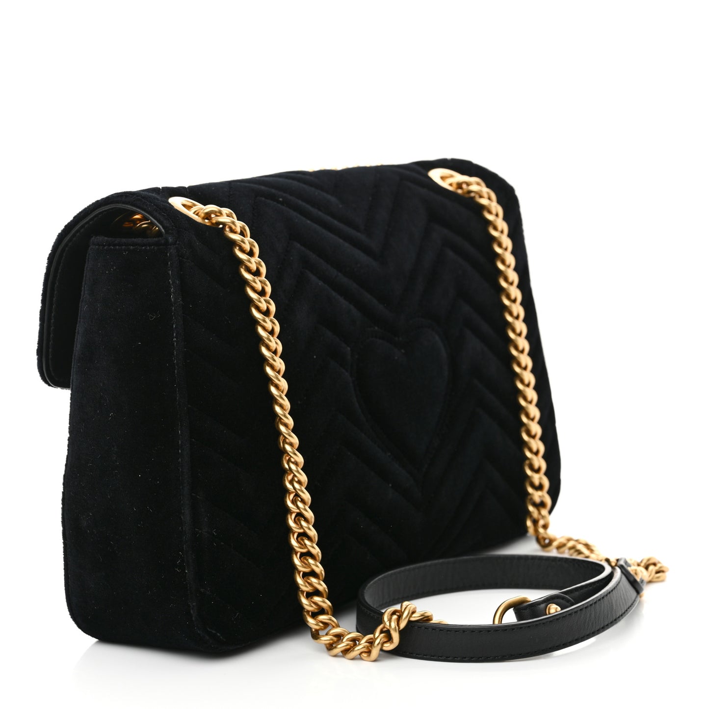 Velvet Matelasse Medium GG Marmont Shoulder Bag Black