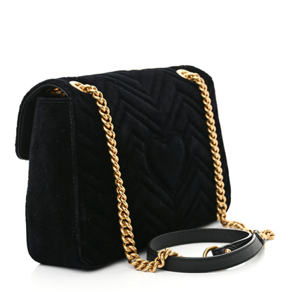Gucci Velvet Matelasse Medium GG Marmont Shoulder Bag Black 3 of 11