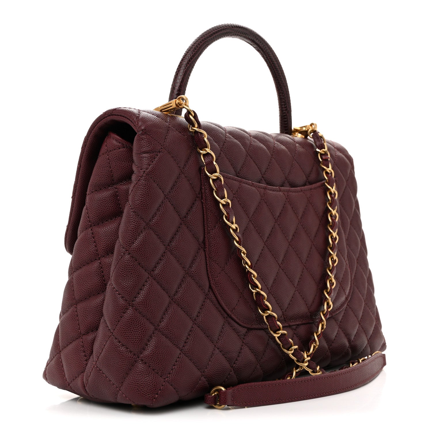 Chanel Caviar Lizard Quilted Medium Coco Handle Flap Burgundy 3 of 11