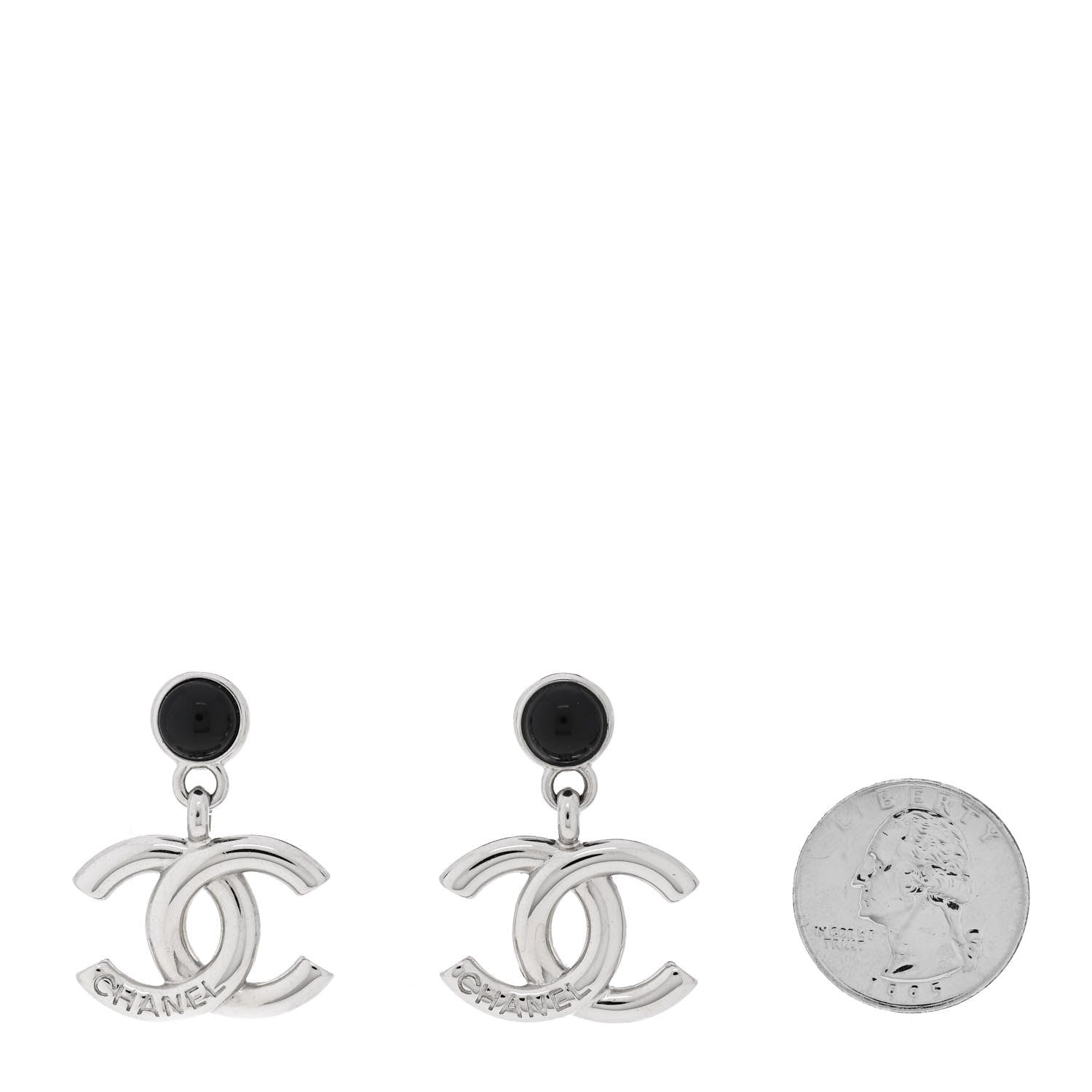 Chanel Resin CC Drop Earrings Silver Black 2 of 5