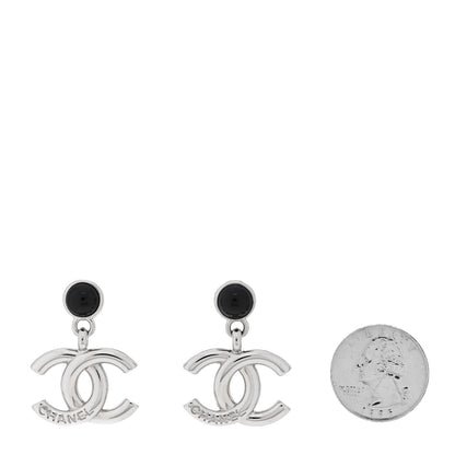 Chanel Resin CC Drop Earrings Silver Black 2 of 5