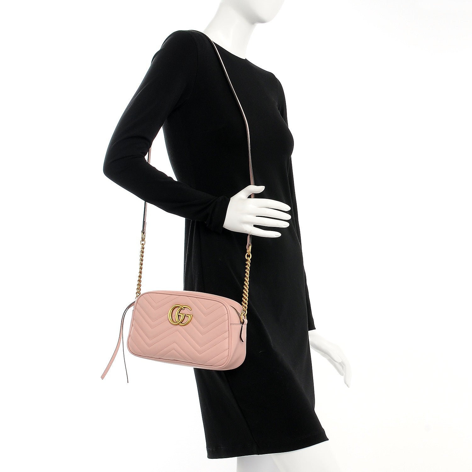 Gucci Calfskin Matelasse Small GG Marmont Chain Shoulder Bag Perfect Pink 2 of 10