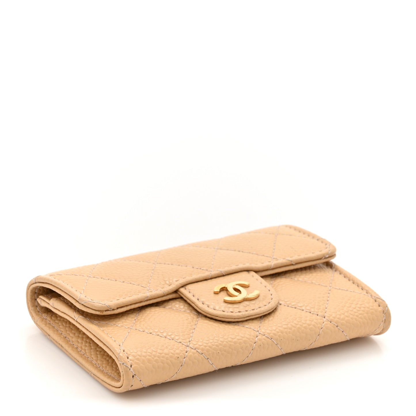 Caviar Quilted Flap Card Holder Light Beige
