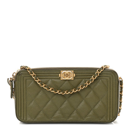 Chanel Caviar Quilted Small Boy Clutch With Chain Khaki 1 of 15
