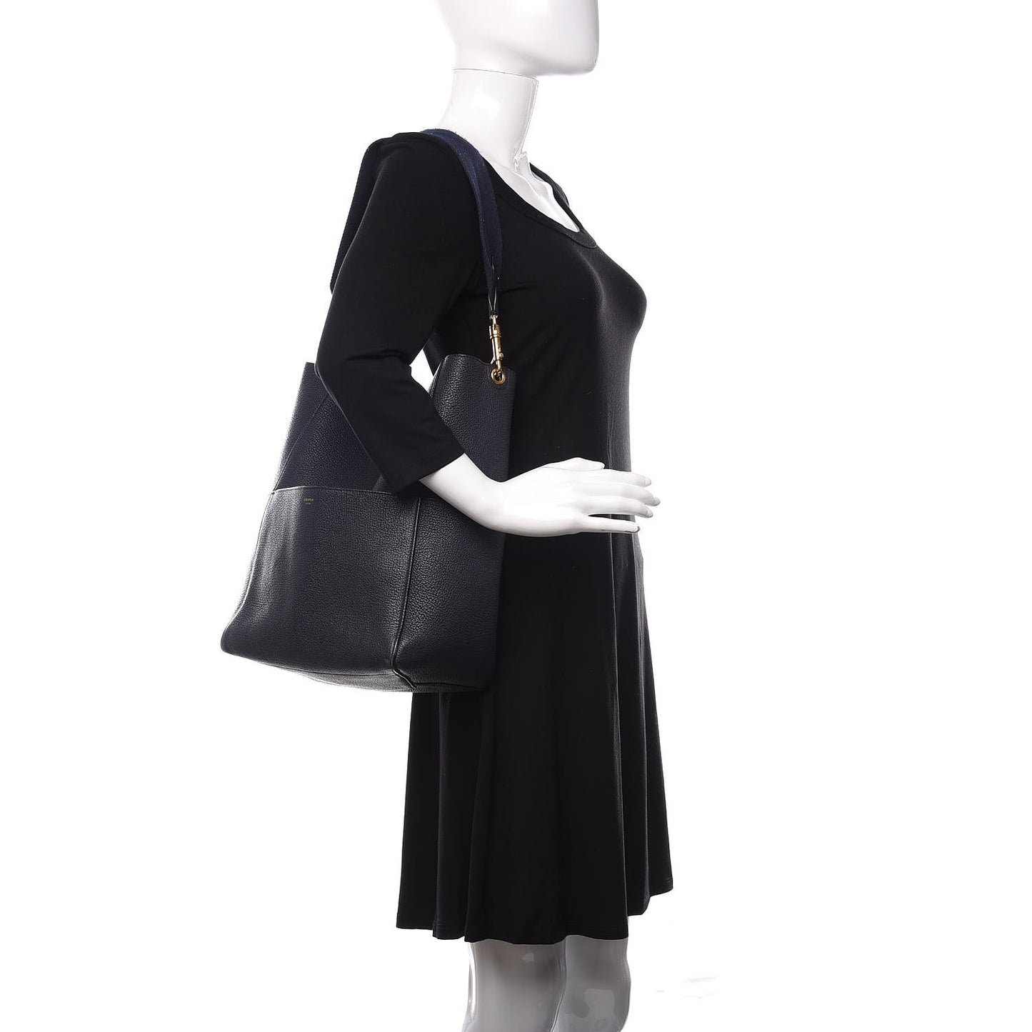 Soft Grained Calfskin Sangle Bucket Bag Navy Blue