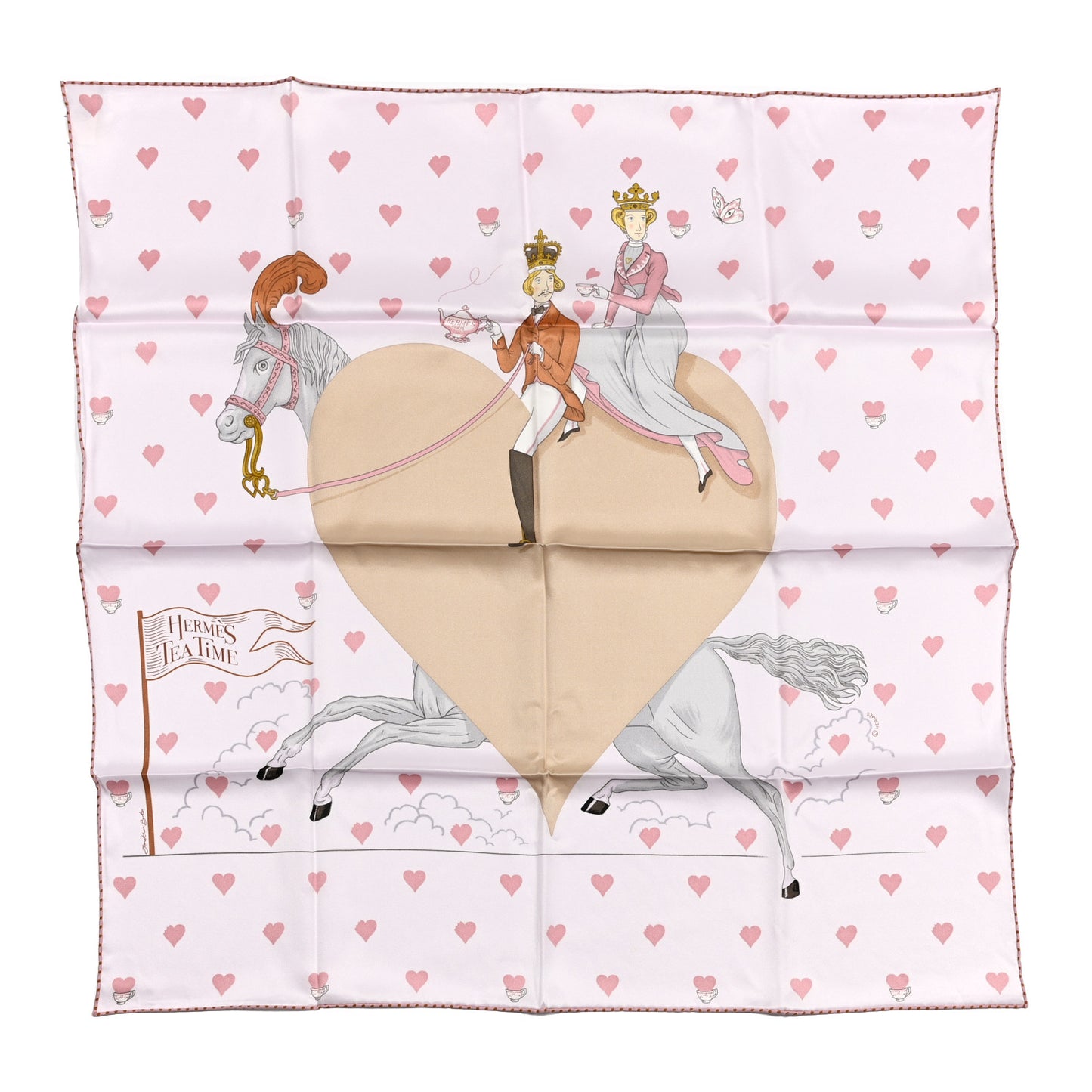 Silk Hermes Tea Time Scarf 70 Rose Pale Beige