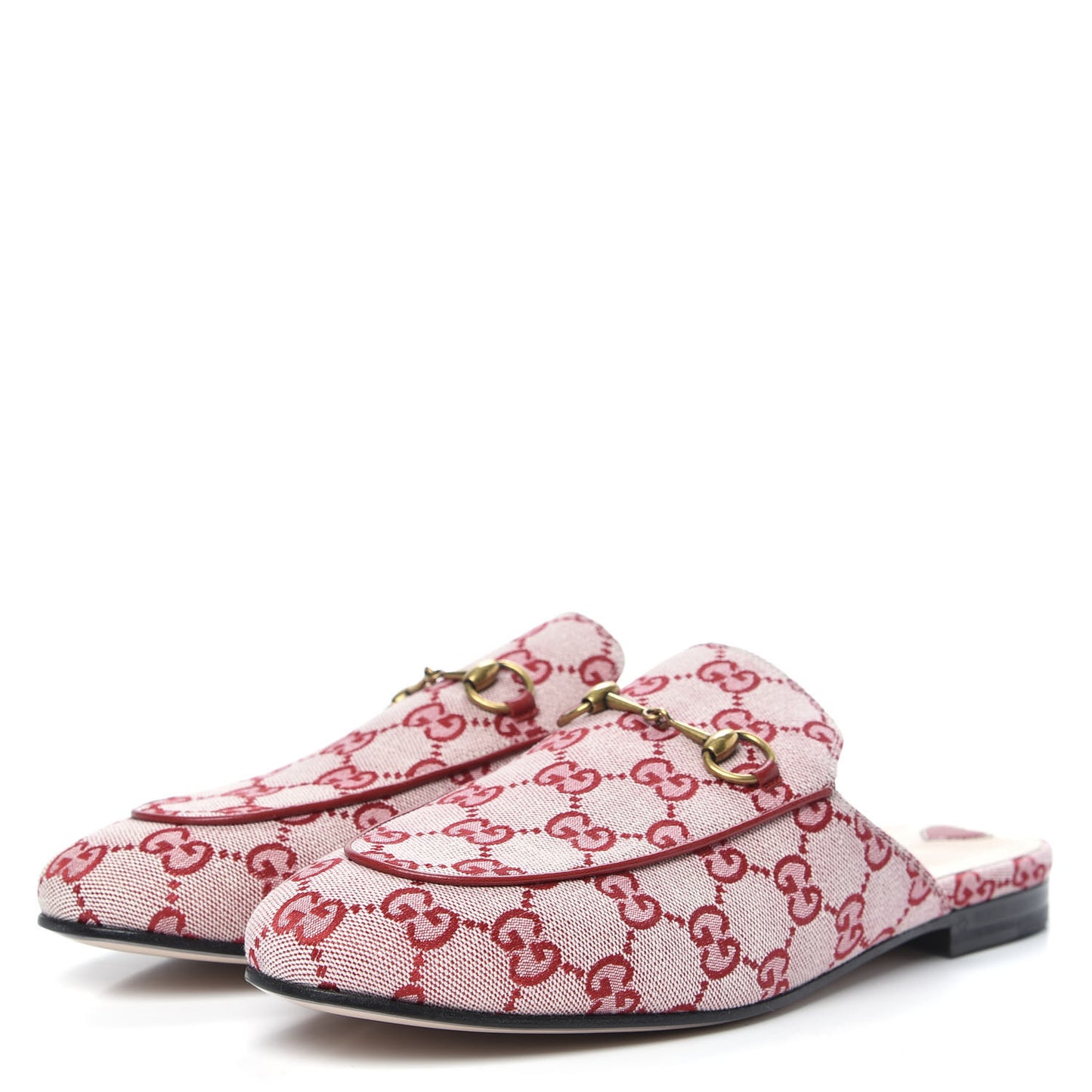 Canvas GG Monogram Horsebit Womens Princetown Slippers 40.5 Gardenia Hibiscus Red