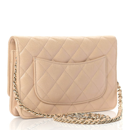 Chanel Iridescent Caviar Quilted Wallet On Chain WOC Beige 3 of 10