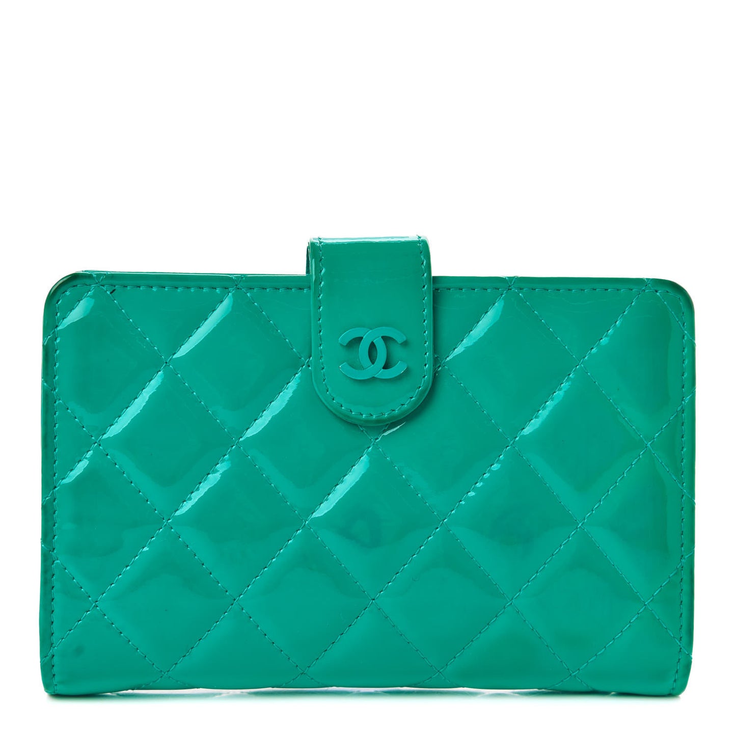 Patent Quilted Zip Pocket Wallet Turquoise