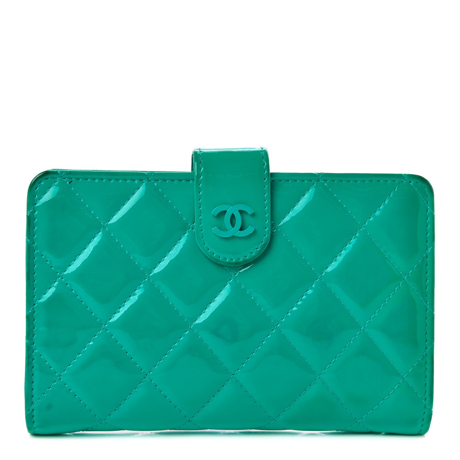 Chanel Patent Quilted Zip Pocket Wallet Turquoise 1 of 26